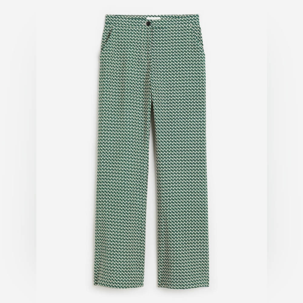 H&m Set Oversized Resort Shirt & Pants Green Zigzag Dark Green